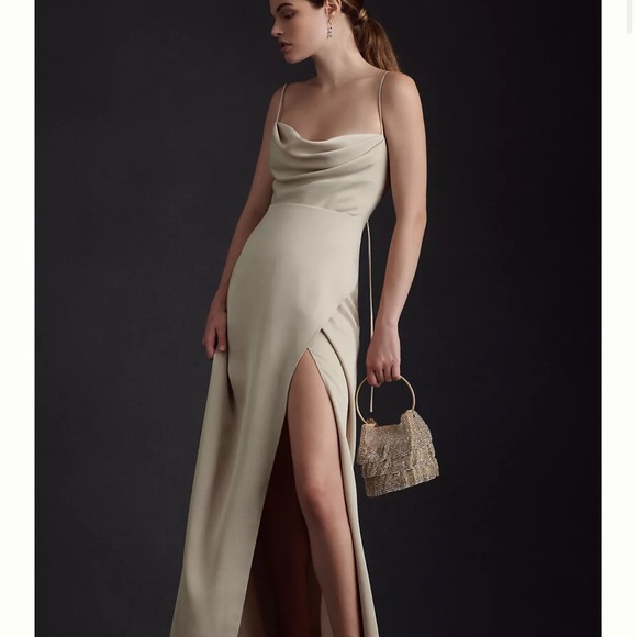 BHLDN Remy Cowl-Neck Faux-Wrap Satin Gown - Picture 4 of 6
